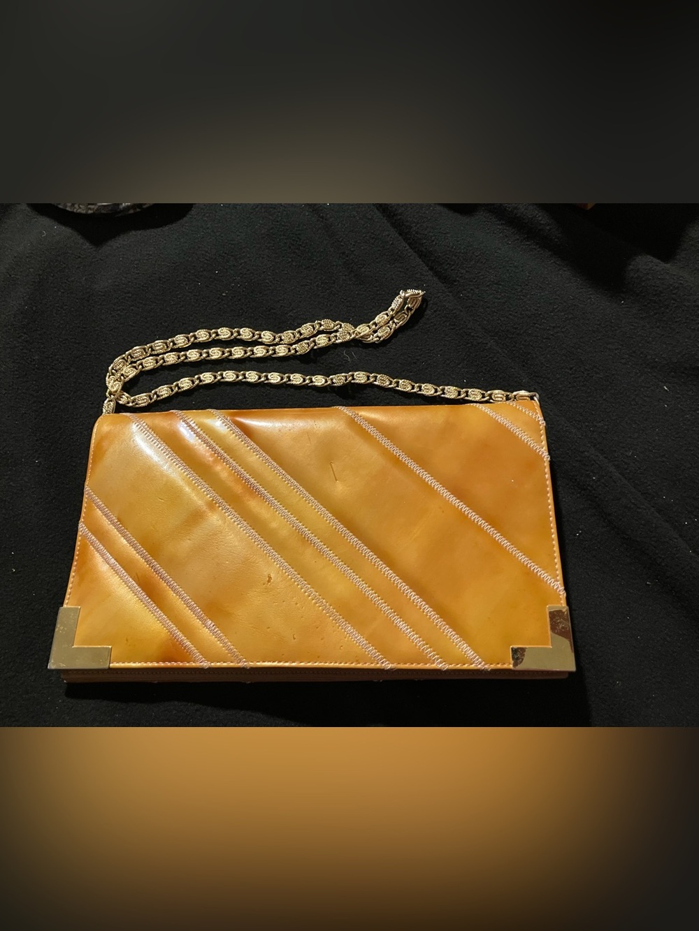 VTG Bags by Varon 70s Mustard Yellow Eel Skin Patchwork Clutch Shoulder Bag